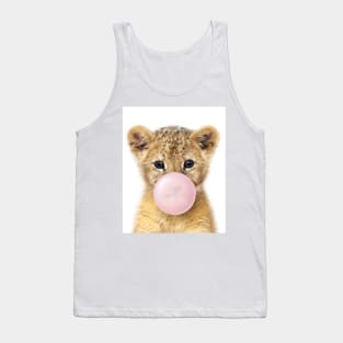 Baby Lion Blowing Bubble Gum, Pink Nursery, Baby Animals Art Print by Synplus Tank Top